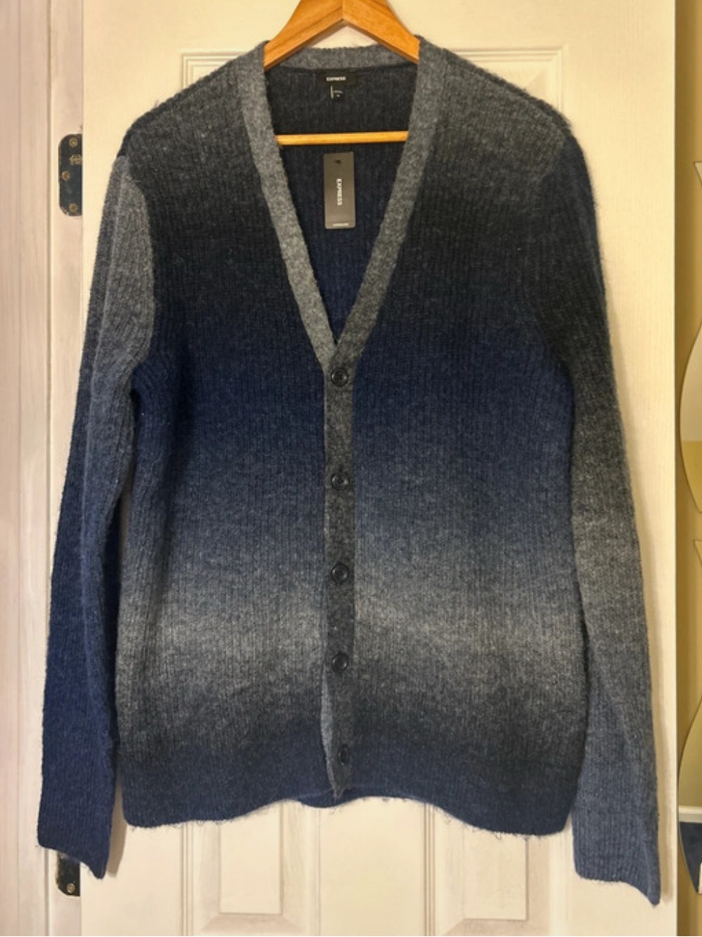 NWT Express Men’s Ombre Navy-Gray Mohair Blend Cardigan